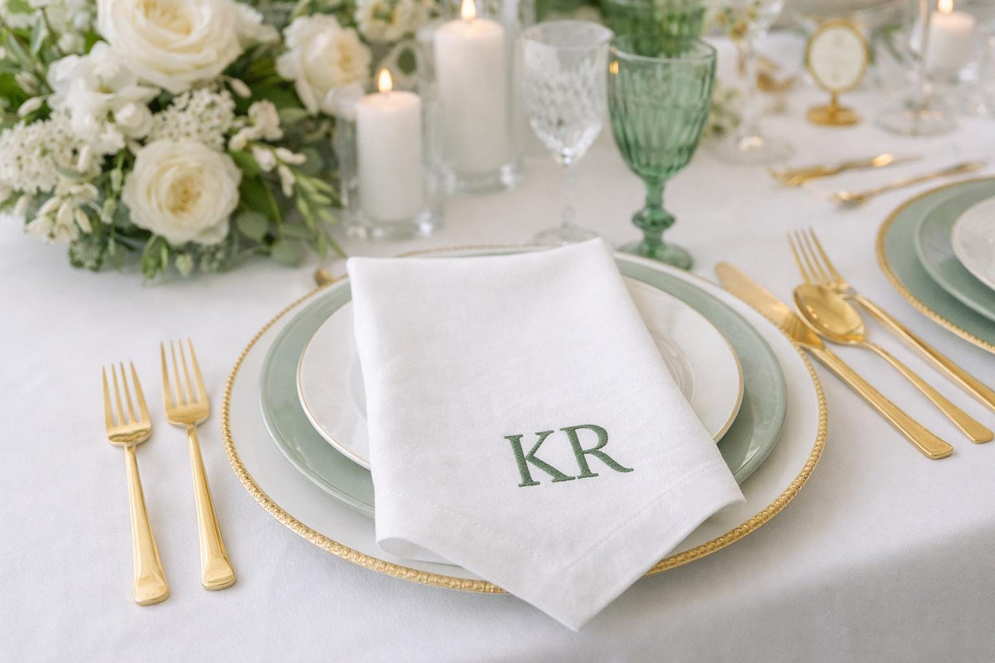 Wedding Table napkins Cotton with embroidered monogram or name. Set of 5, 50,100 bulk