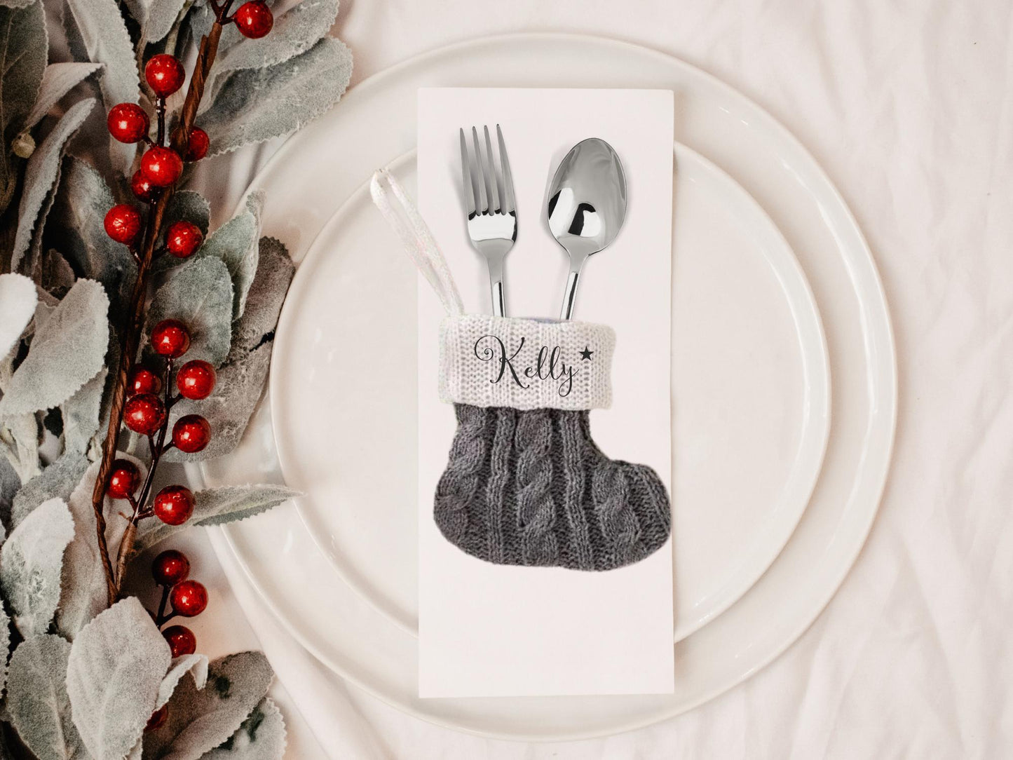 Personalized Christmas Stocking Place Setting: Holiday Table Decor