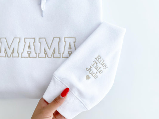 Embroidered Mama Sweatshirt: Personalized Kids Name Sleeve, New Mom Gift