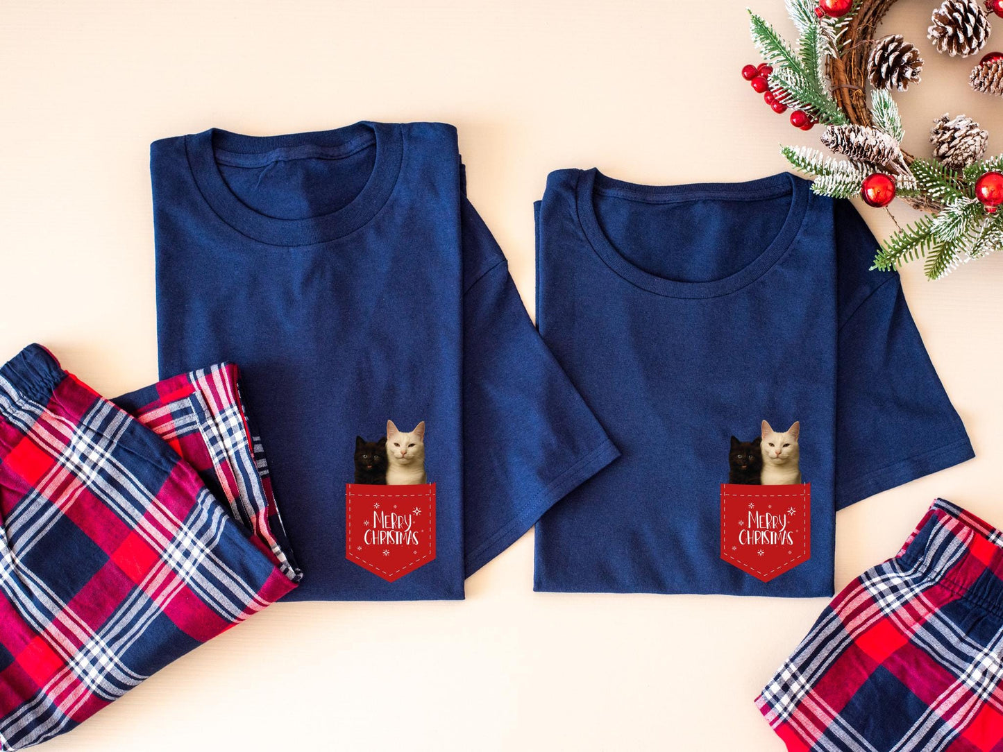 Custom Pet Photo Christmas Pajamas | Tartan Flannel Bottoms