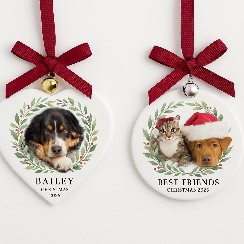 Personalized Pet Portrait Ornament | Custom Ceramic Christmas Keepsake