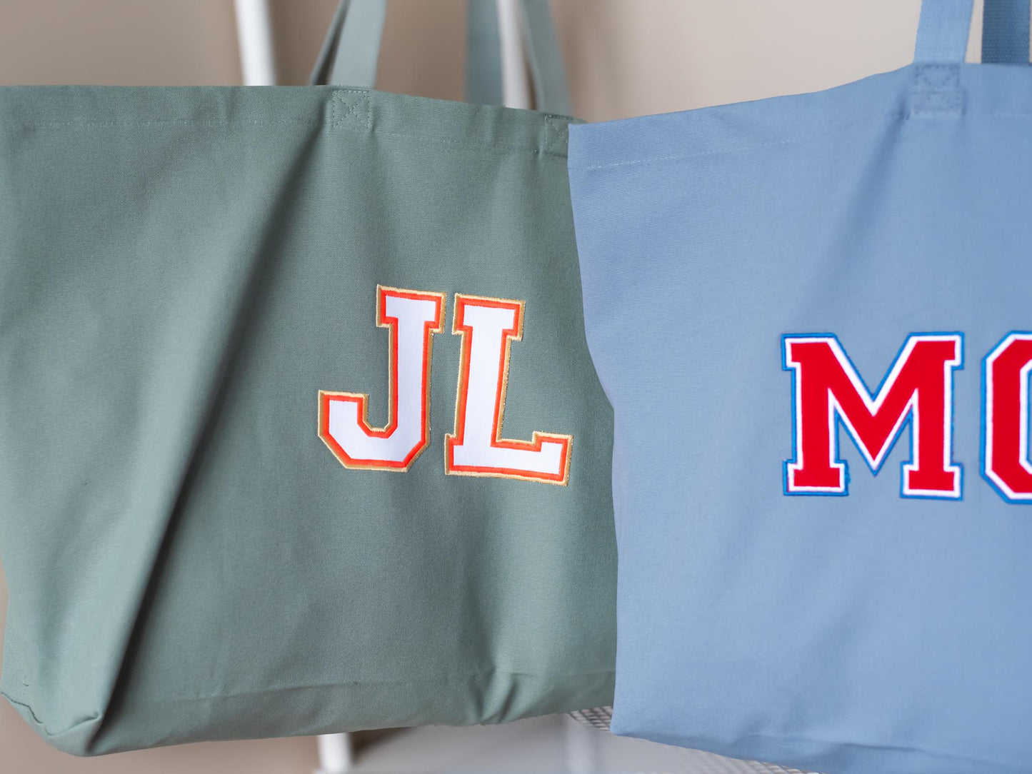 Personalized Organic Cotton Tote Bag: Embroidered Initial Oversized Shopper