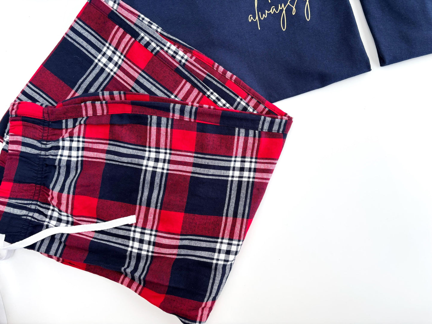 Matching Couples Christmas Pajamas: Tartan Flannel, Personalized Initials