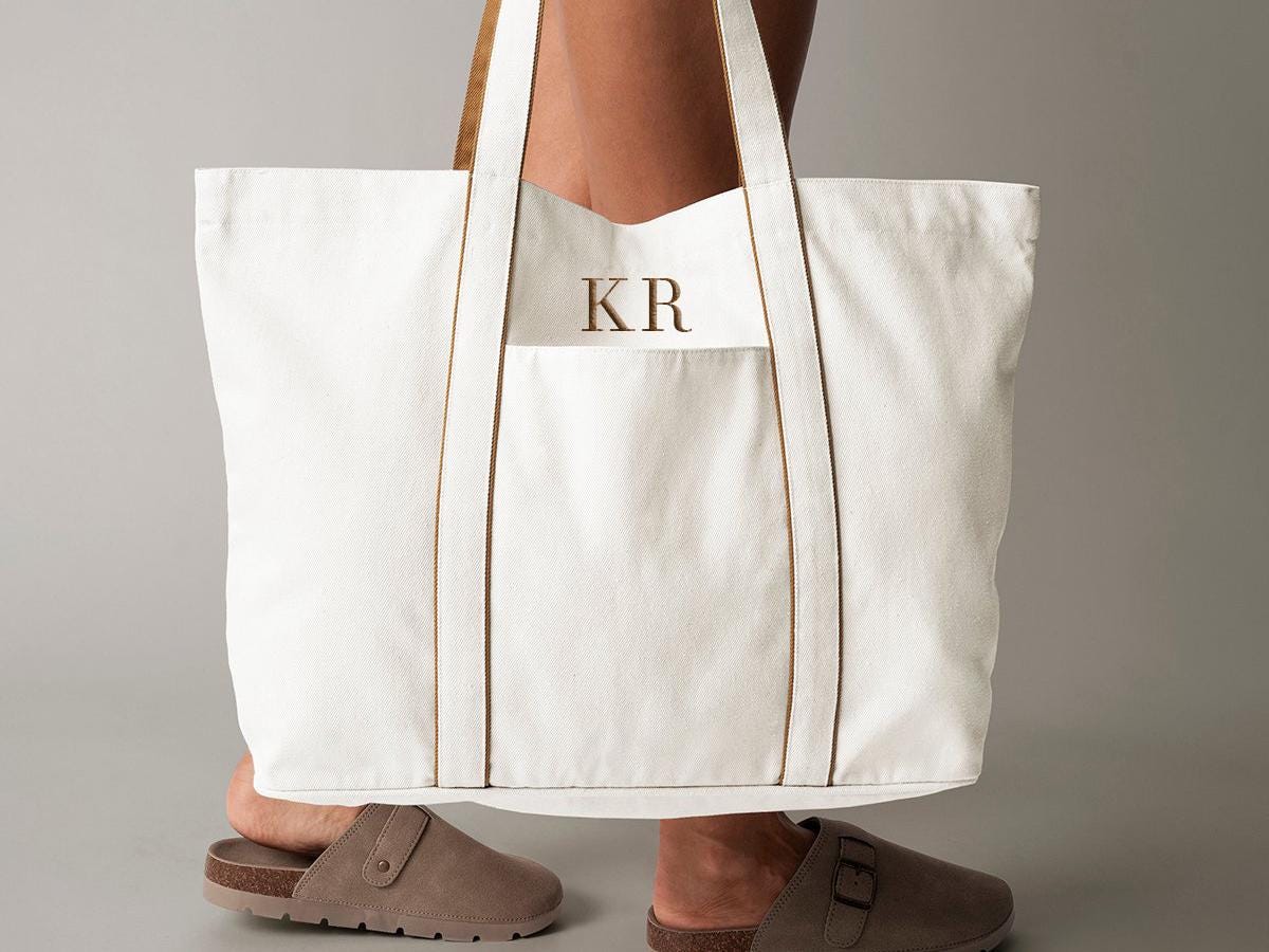 Embroidered Canvas Tote Bag: Personalized Initial Shopper