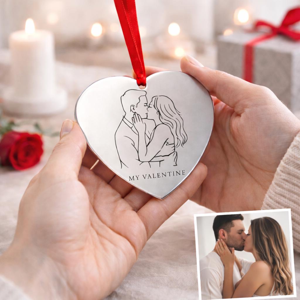 Personalized Photo Engraved Heart Ornament, Mother's Day Gift