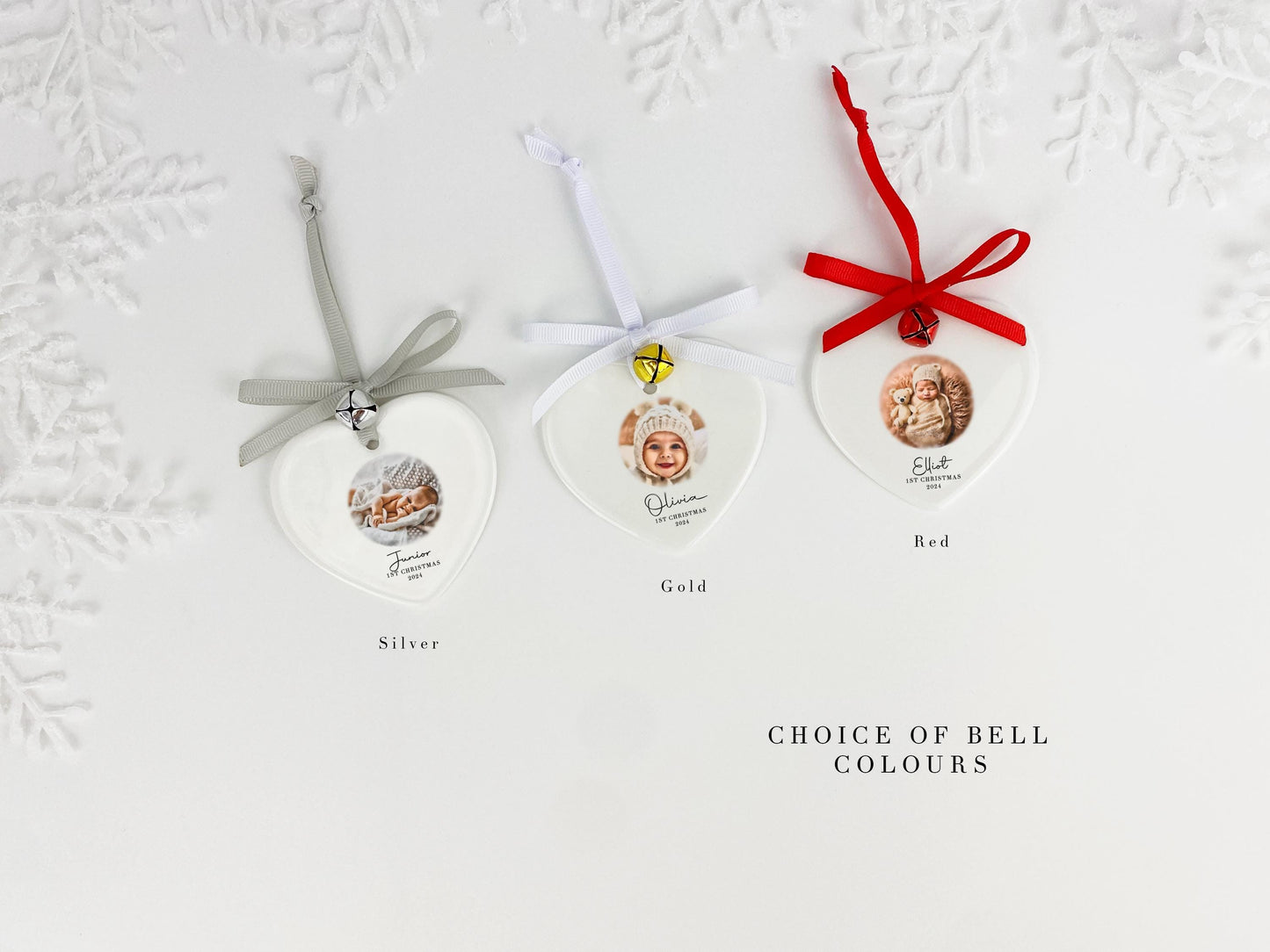 Personalized Baby's First Christmas Ornament: Watercolor Photo Ceramic Bauble