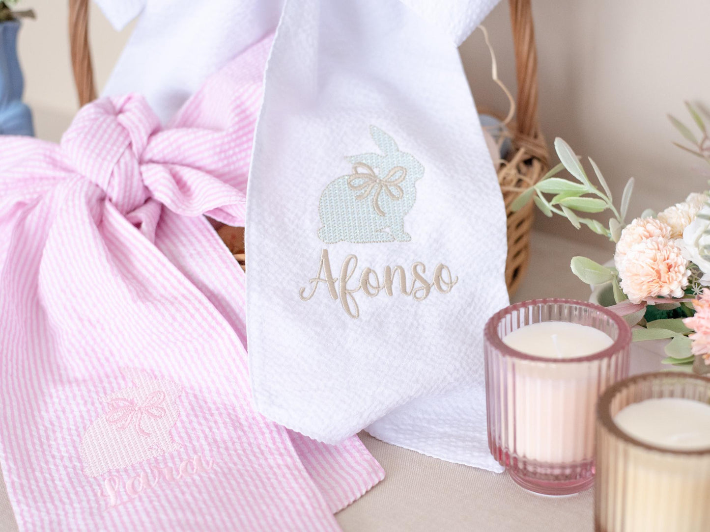 Embroidered Easter Basket Sash: Custom Seersucker Bow