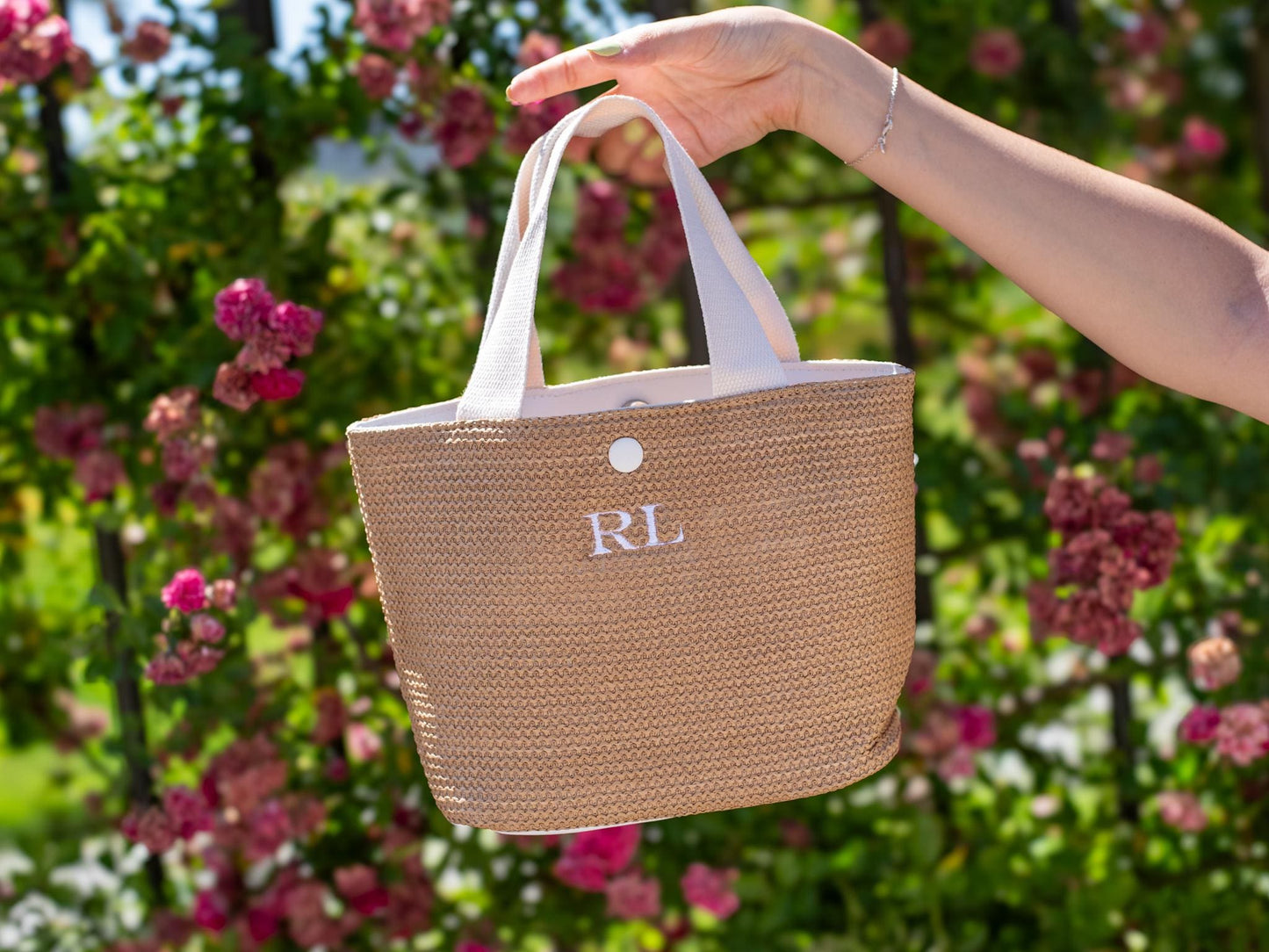 Bridesmaid Gift Bag – Personalized Embroidered Straw Tote, Custom Ribbon