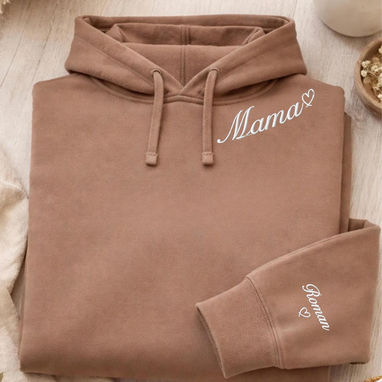 Mother sweater shirt Hoodie, embroidered Childs Names on arm