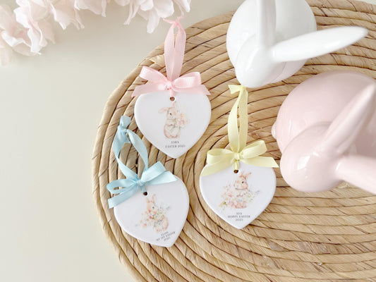 Personalized Ceramic Heart Easter Ornament: First Easter Gift