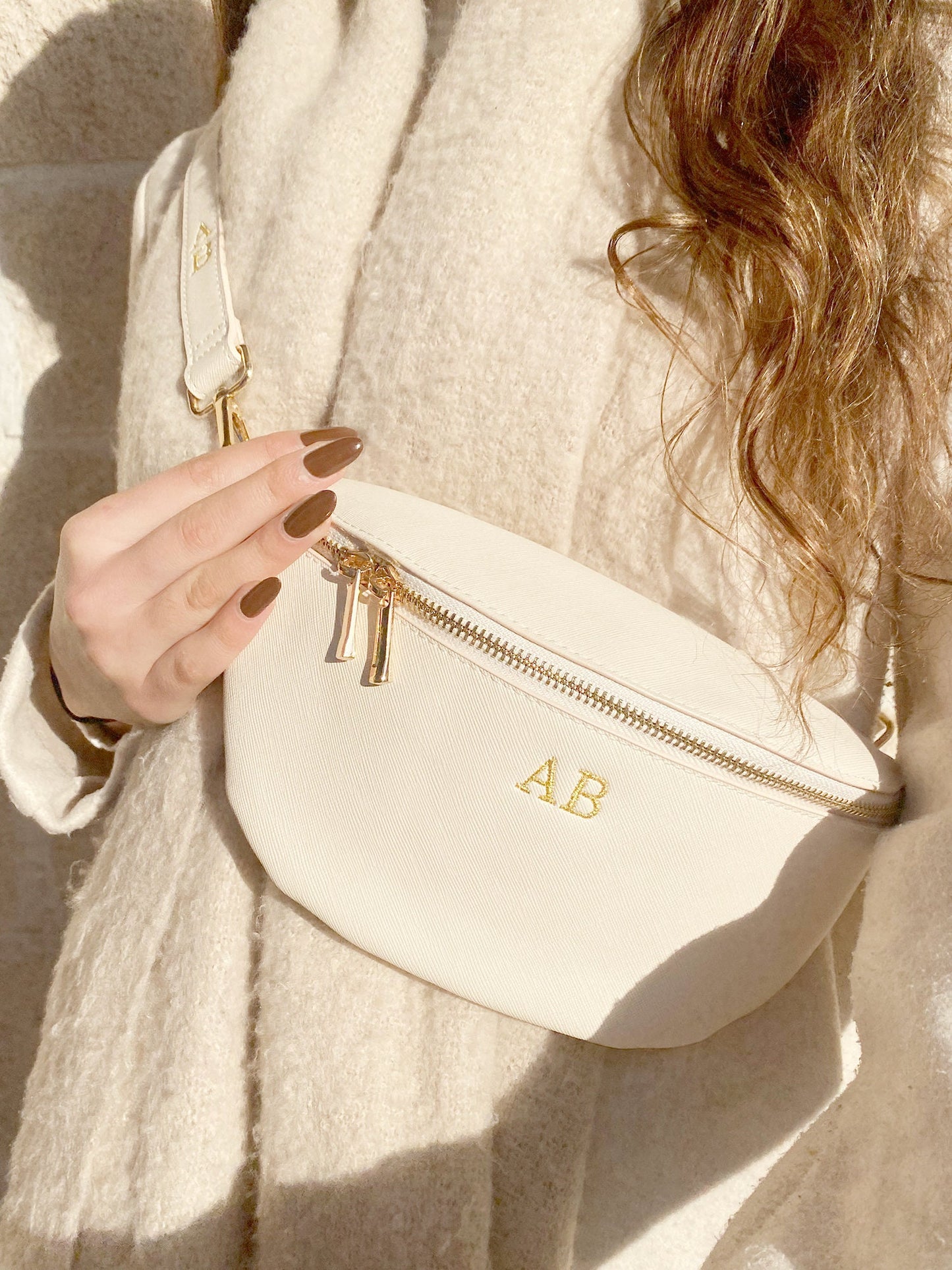 Personalized Faux Leather Crossbody Fanny Pack with Embroidered Strap