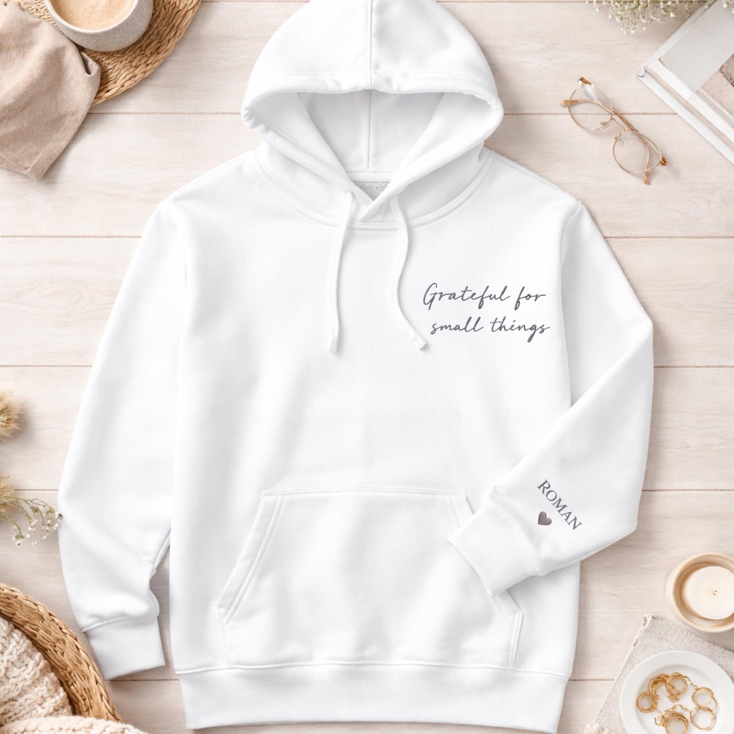 Custom Embroidered Mum Hoodie: Personalized Kids Names, Heart Sleeve
