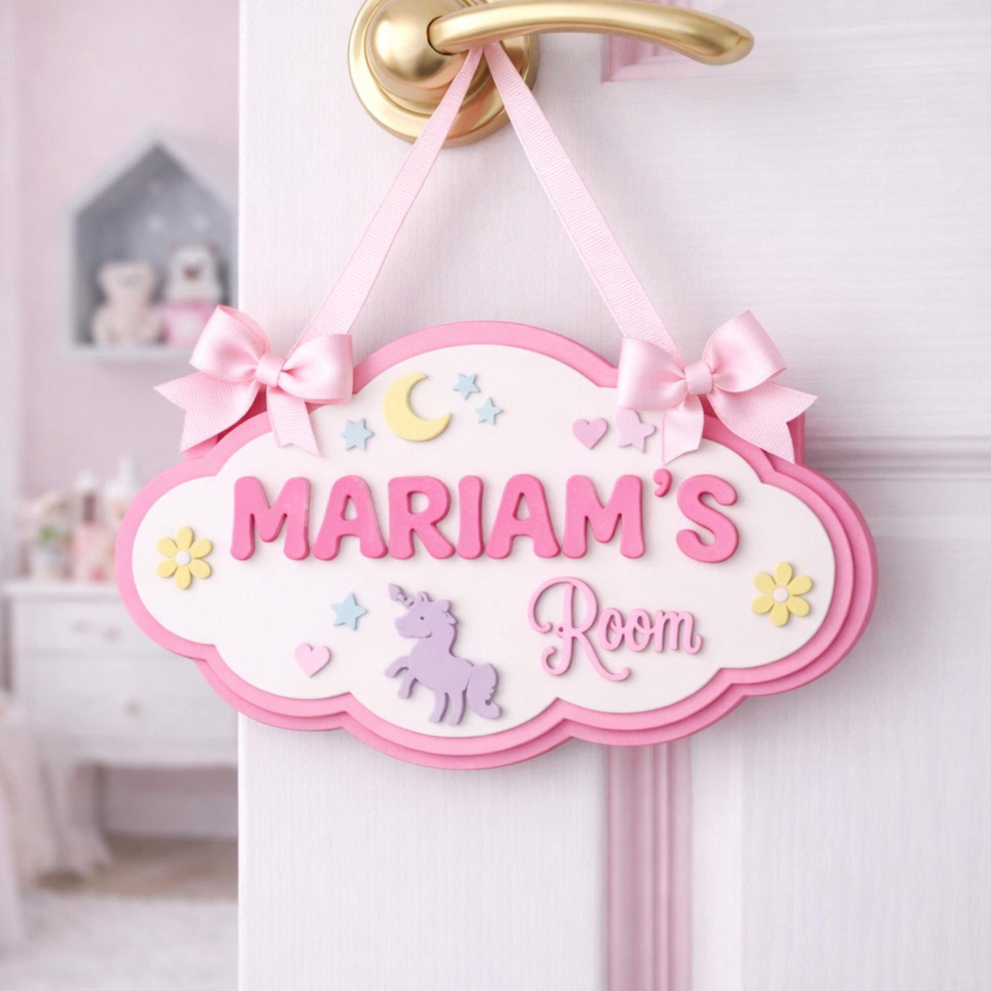Personalised Cloud Name Sign, 3D Layered Wooden Nursery Decor, Pastel Unicorn Room Sign