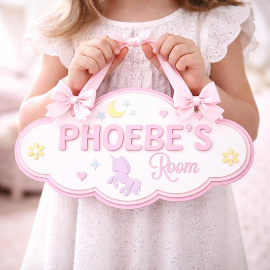 Personalized Cloud Name Sign, 3D Layered Wooden Girls Room Decor