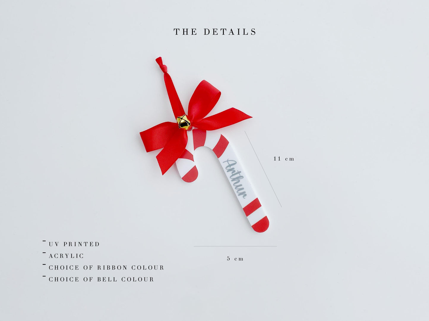 Personalized Candy Cane Christmas Ornament: Striped Acrylic Bauble