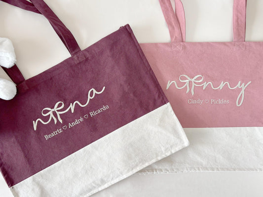 Personalized Grandma Tote Bag: Embroidered Kids' Names, Organic Cotton