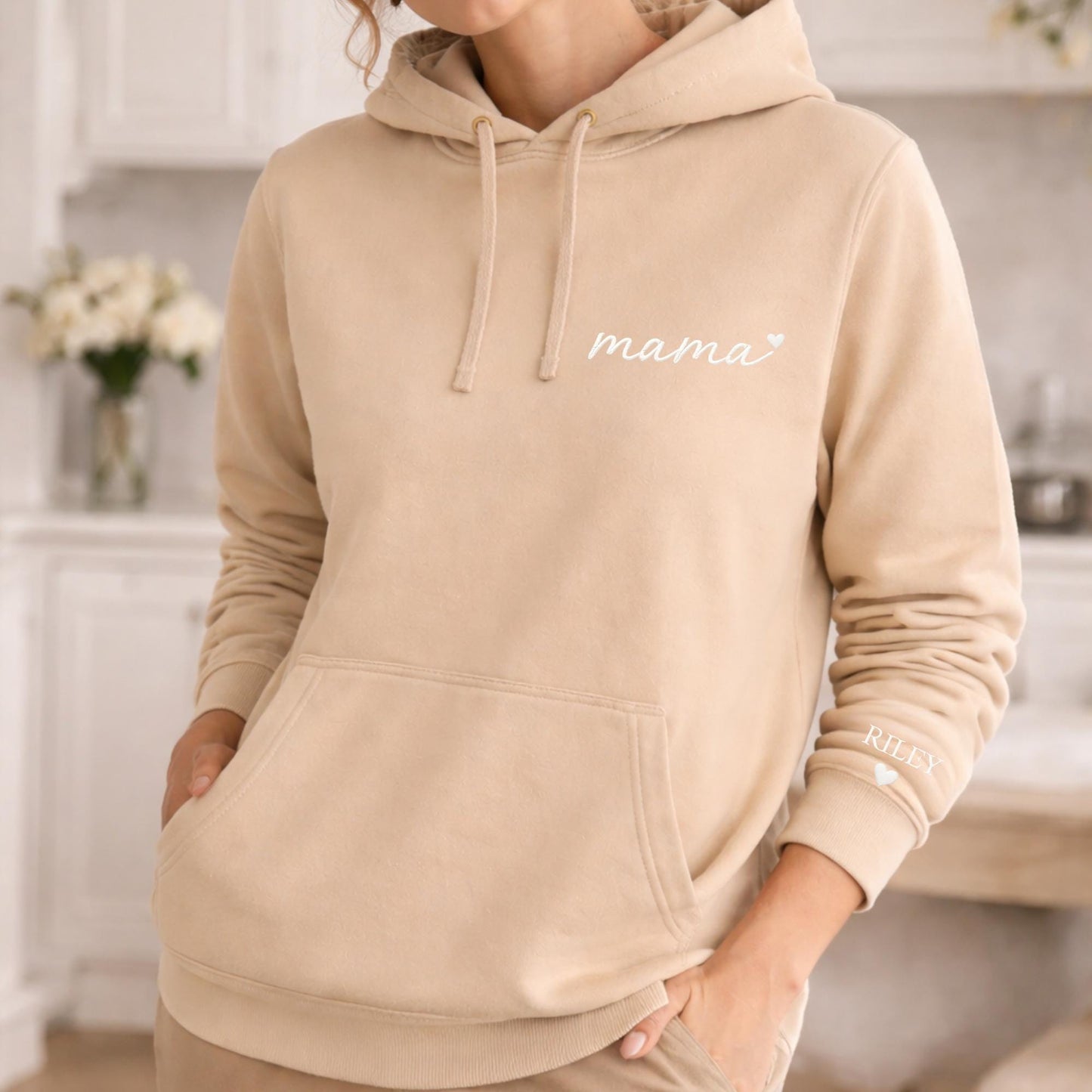 Personalised Autism Mama Embroidered Sweatshirt, Custom Kids Names on Sleeve Hoodie