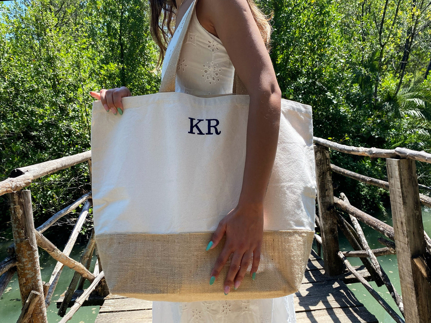 Embroidered Canvas Tote Bag: Personalized Burlap Beach Bag