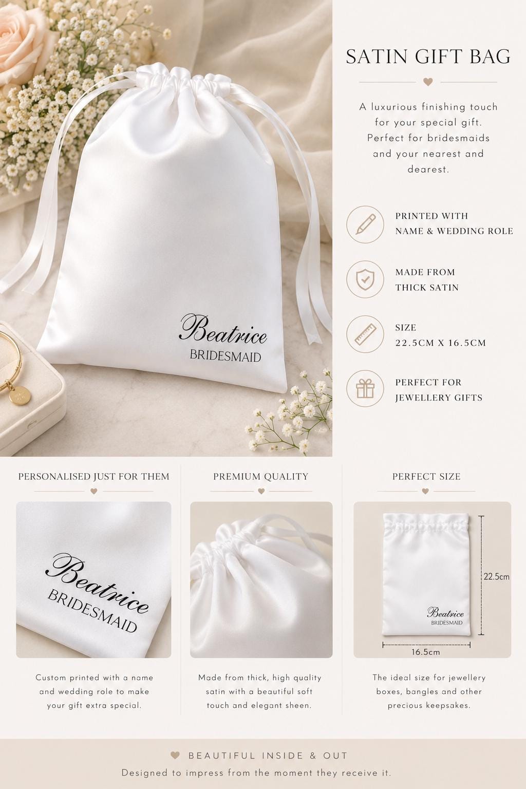 Personalised Bridesmaid Gift Set, Custom Name Bracelet, Jewellery Box, Bridal Party Thank You