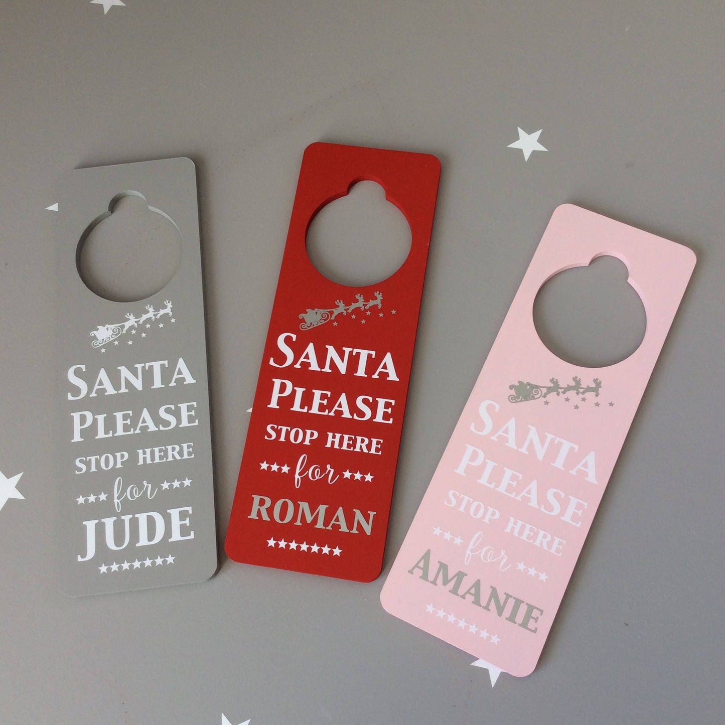 Personalized Santa Stop Here Sign, Kids Christmas Door Hanger