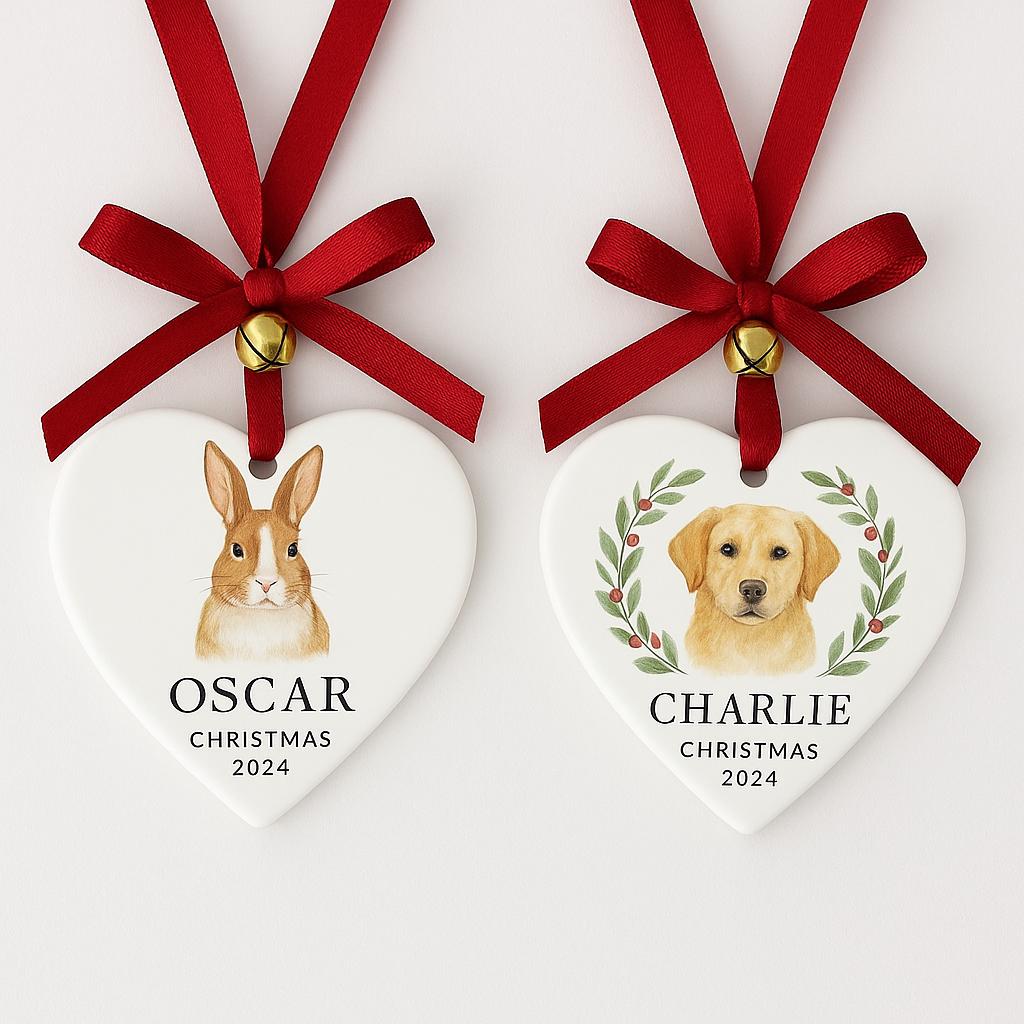 Personalized Pet Portrait Ornament | Custom Ceramic Christmas Keepsake