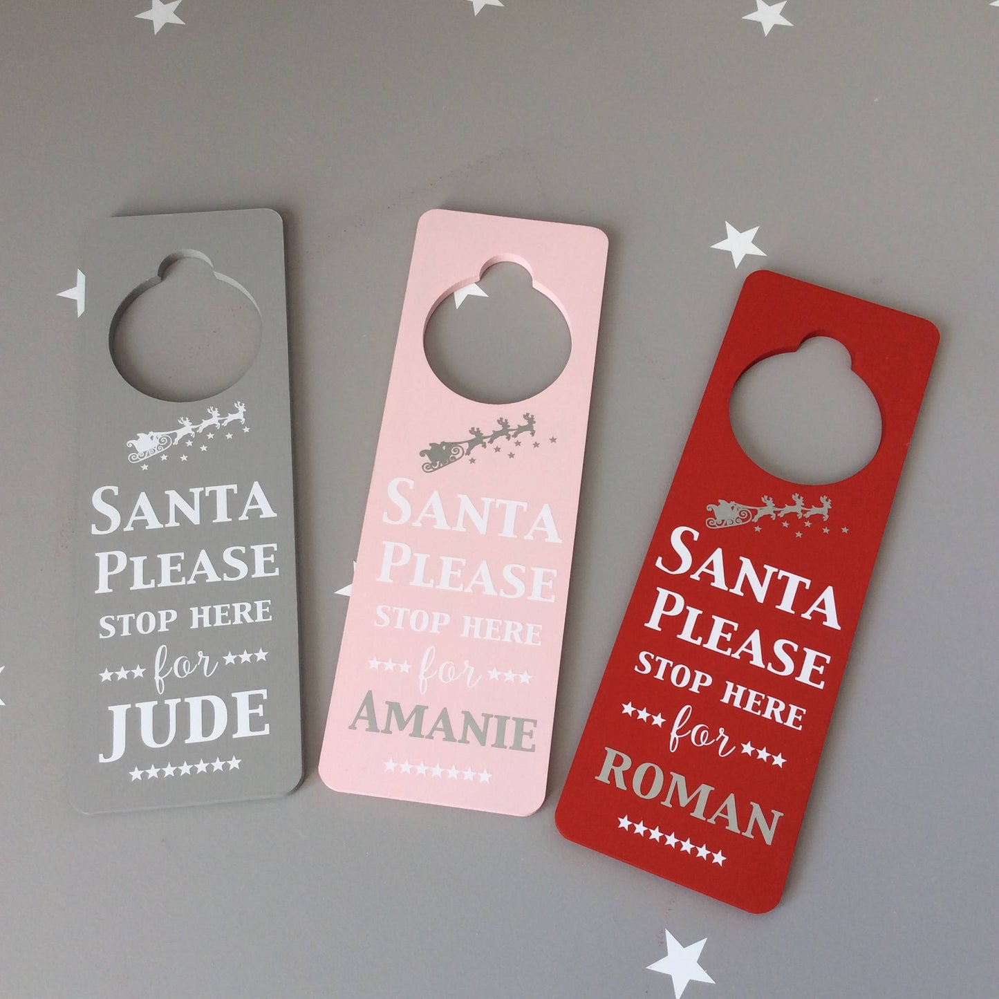 Personalized Santa Stop Here Sign, Kids Christmas Door Hanger