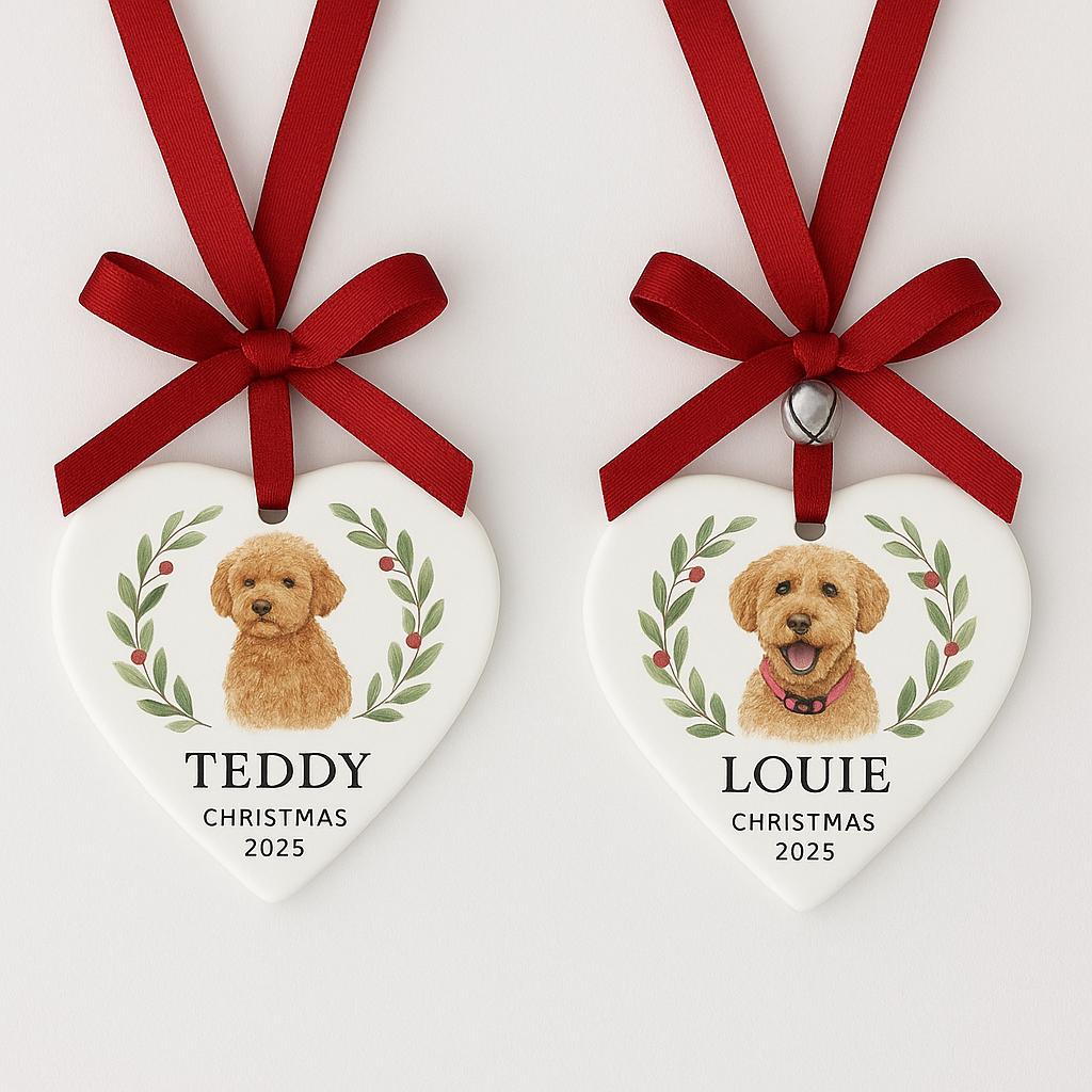 Personalized Pet Portrait Ornament | Custom Ceramic Christmas Keepsake