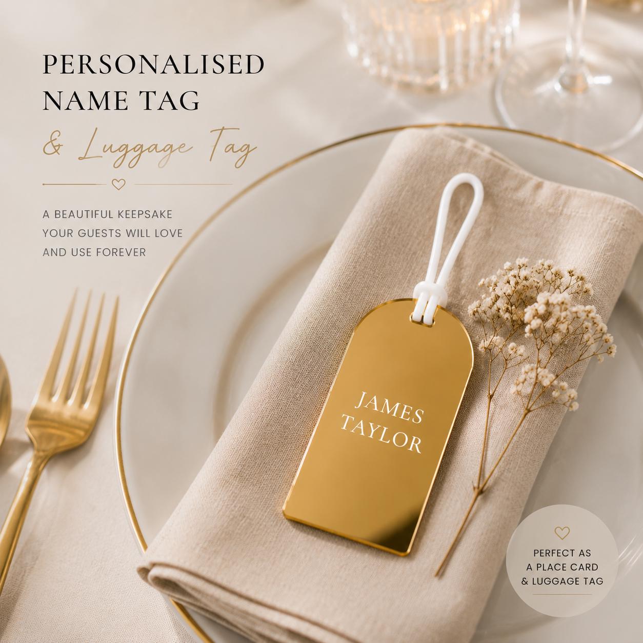 Personalised Acrylic Wedding Place Card & Luggage Tag | Destination Guest Gift