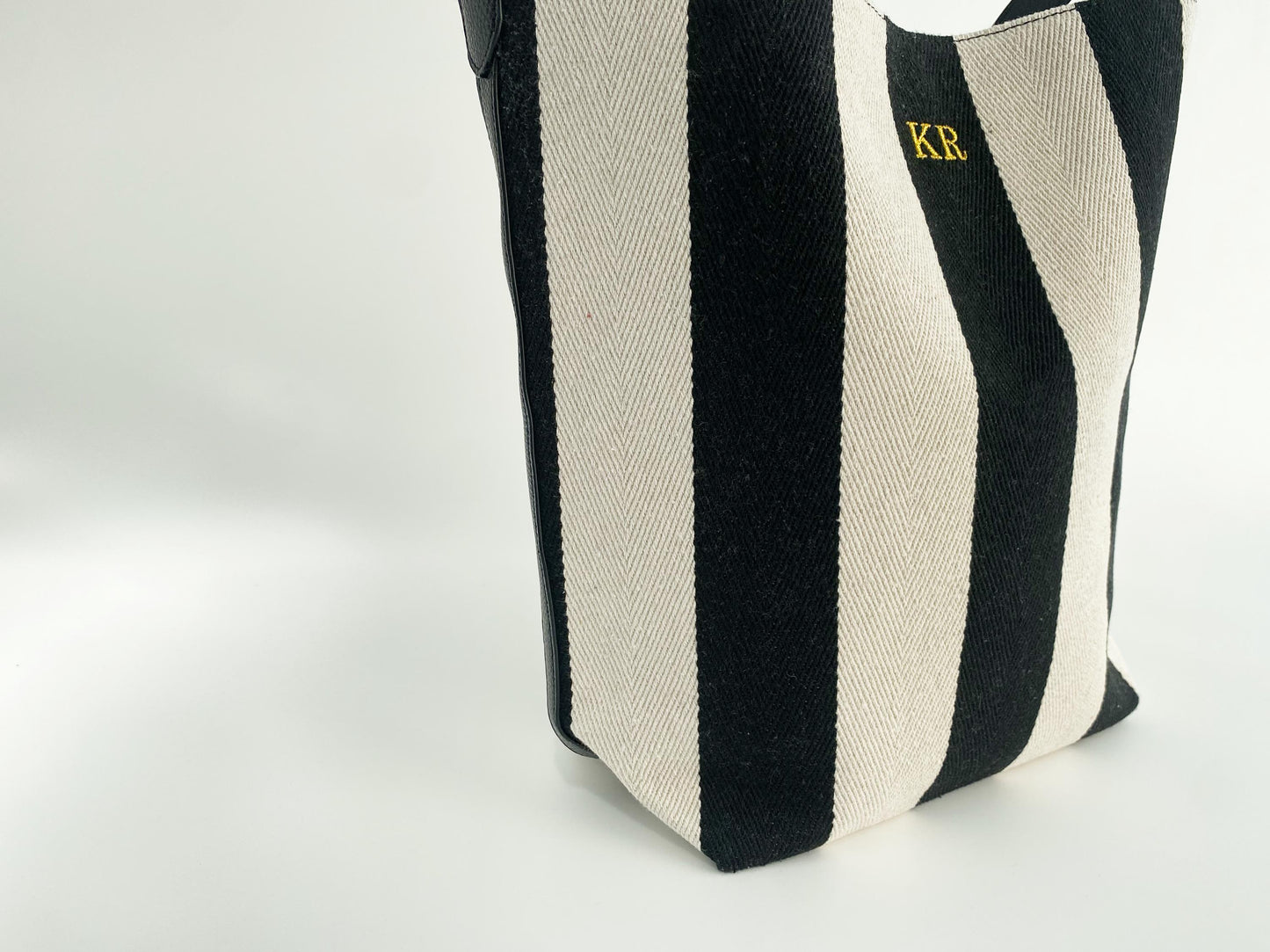 Monogrammed Vegan Leather Tote Bag: Striped Oversize Purse