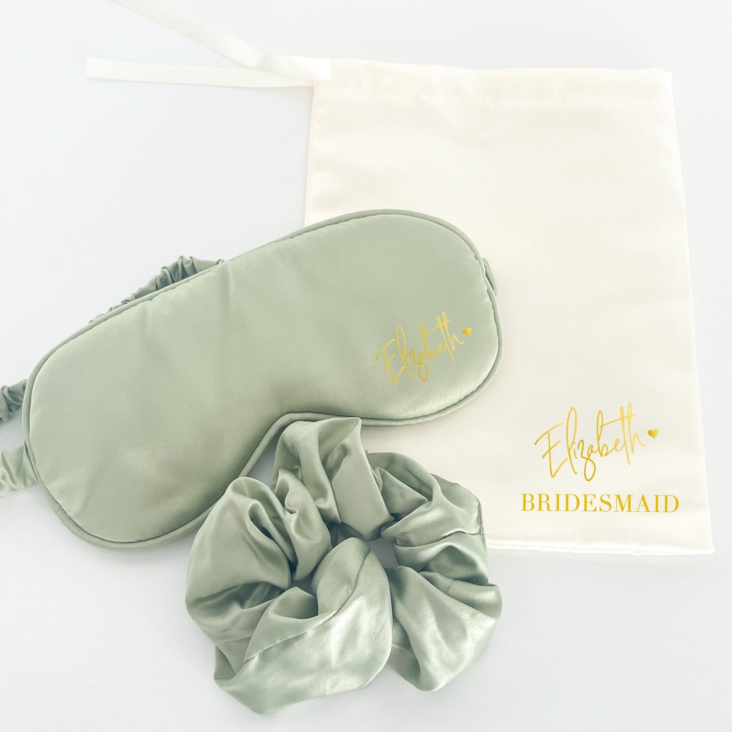 Bridesmaid Gift Set, Satin Scrunchies, Eye Mask, Custom Gift Bag