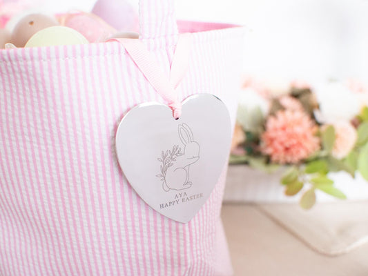 Personalized Easter Basket Tag: Engraved Metal Bunny Name Tag