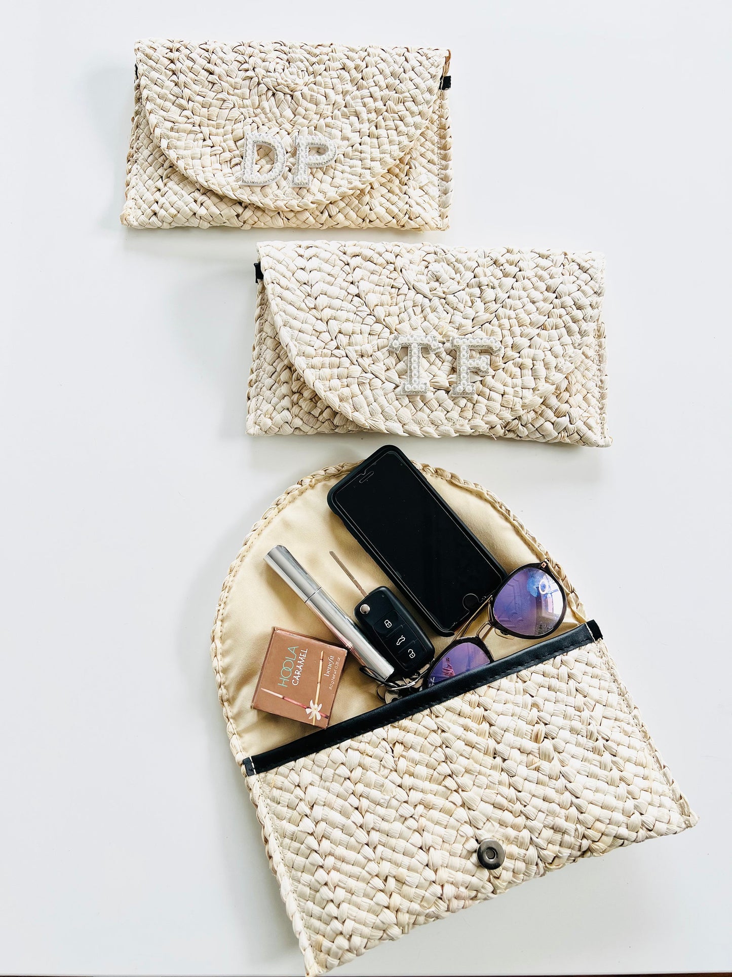 Bride Straw Clutch Bag, Personalized Diamante Initial, Bridesmaid Gift
