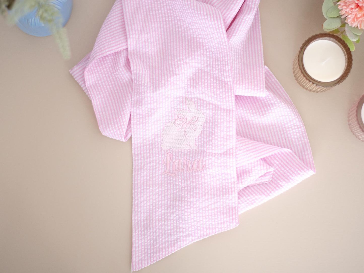 Embroidered Easter Basket Sash: Custom Seersucker Bow