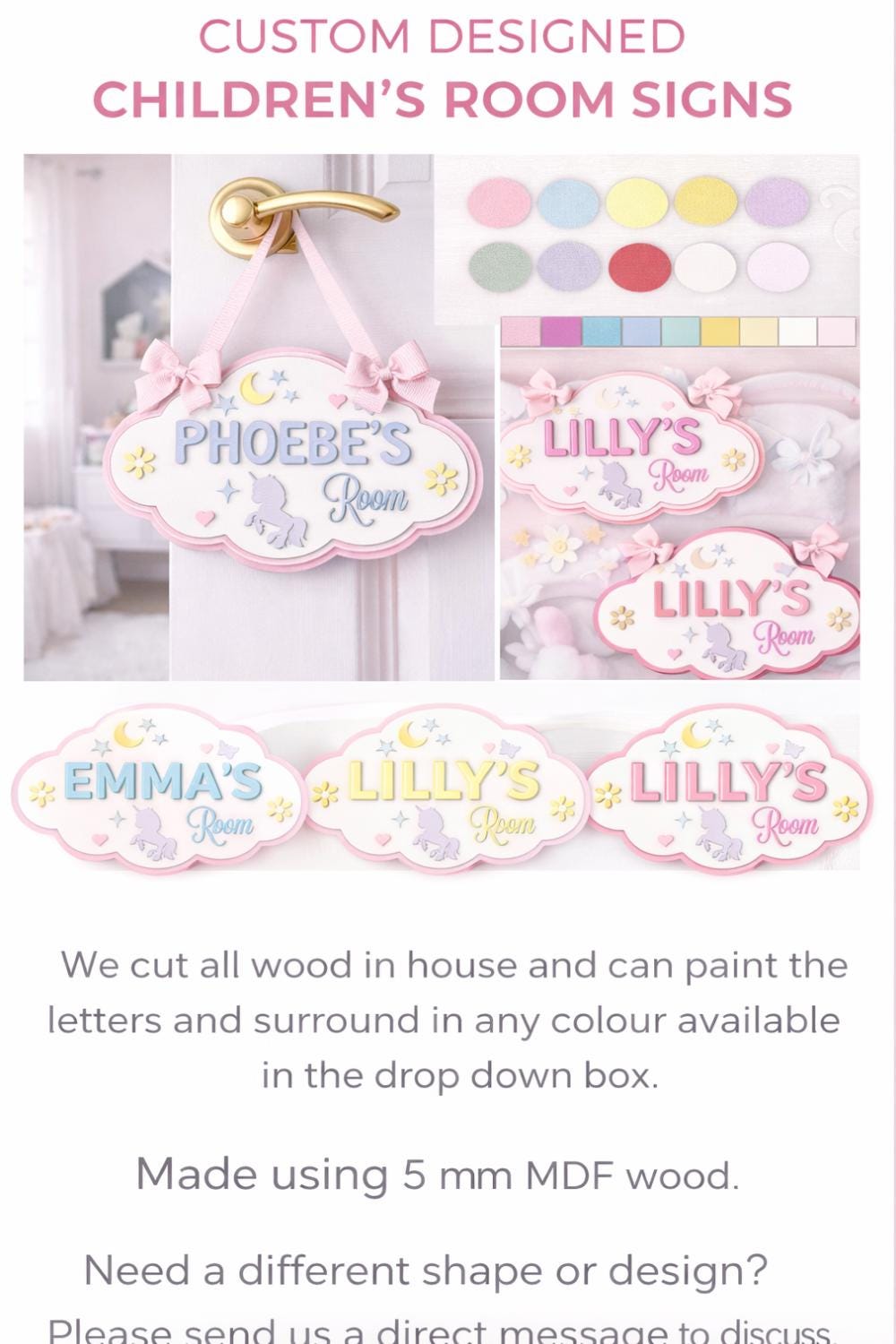 Personalised Cloud Name Sign, 3D Layered Wooden Nursery Decor, Pastel Unicorn Room Sign