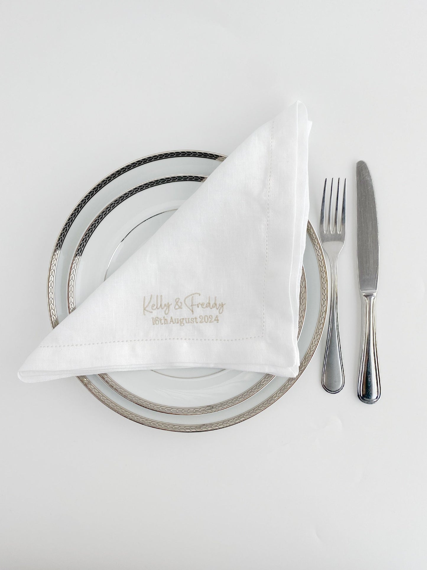 Custom Linen Napkin with Embroidered Monogram | Ideal for Weddings, engagements and Housewarming Gifts