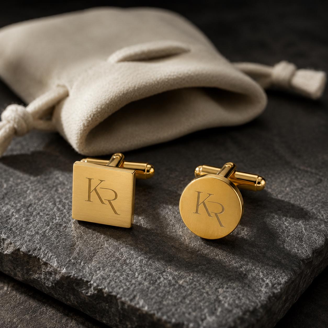 Personalised Monogram & Date Engraved Cufflinks, gold and silver cuff links square or round