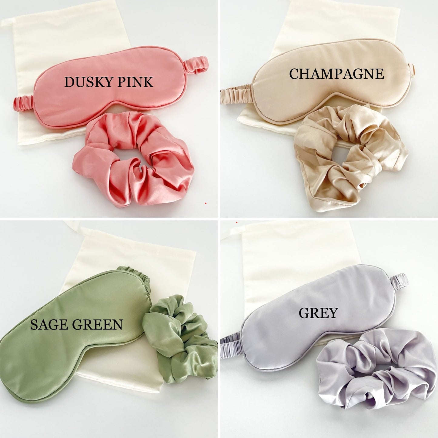Bridesmaid Gift Set, Satin Scrunchies, Eye Mask, Custom Gift Bag