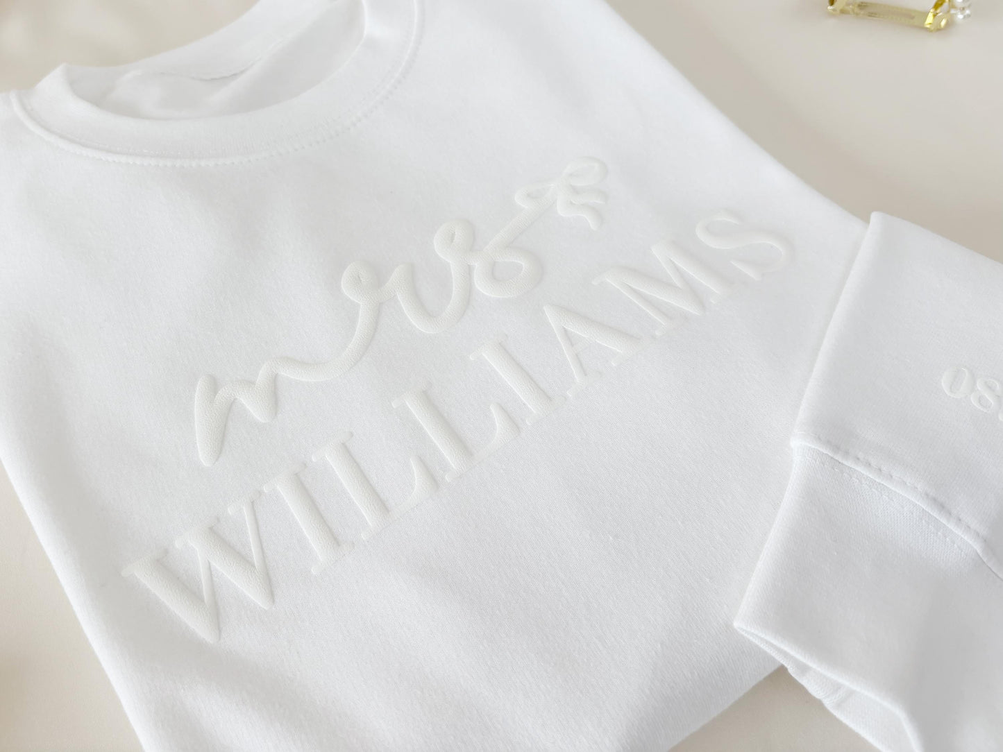 Custom Mrs. Embossed Sweatshirt: Bridal Shower Gift