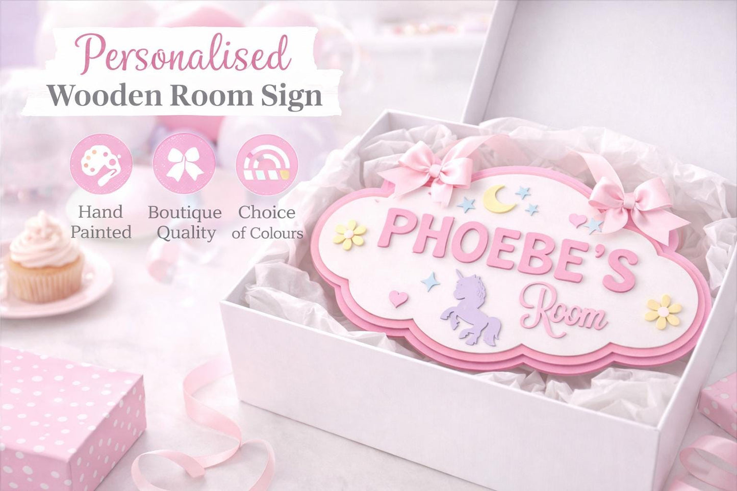 Personalised Cloud Name Sign, 3D Layered Wooden Nursery Decor, Pastel Unicorn Room Sign