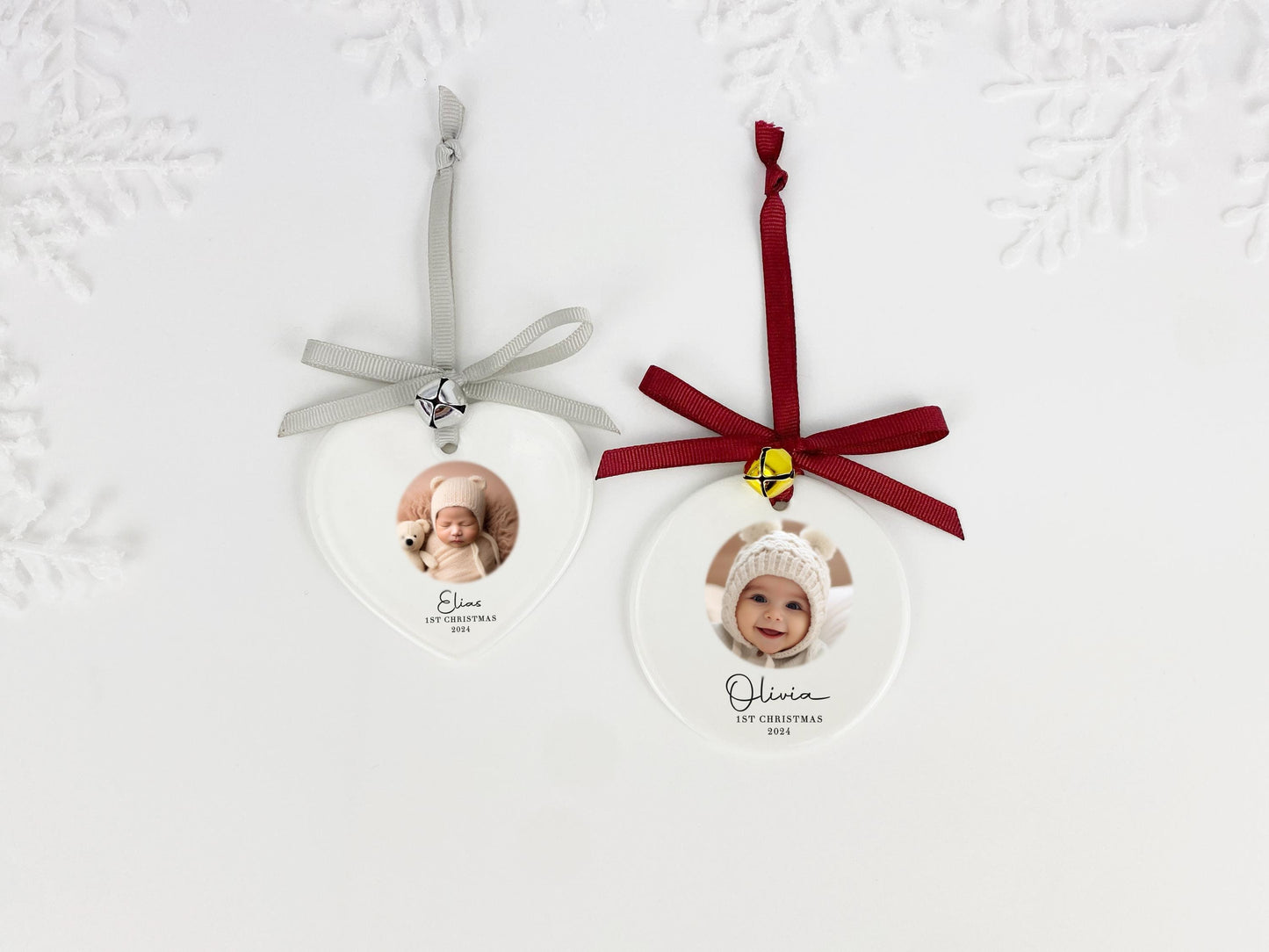 Personalized Baby's First Christmas Ornament: Photo Ceramic Bauble