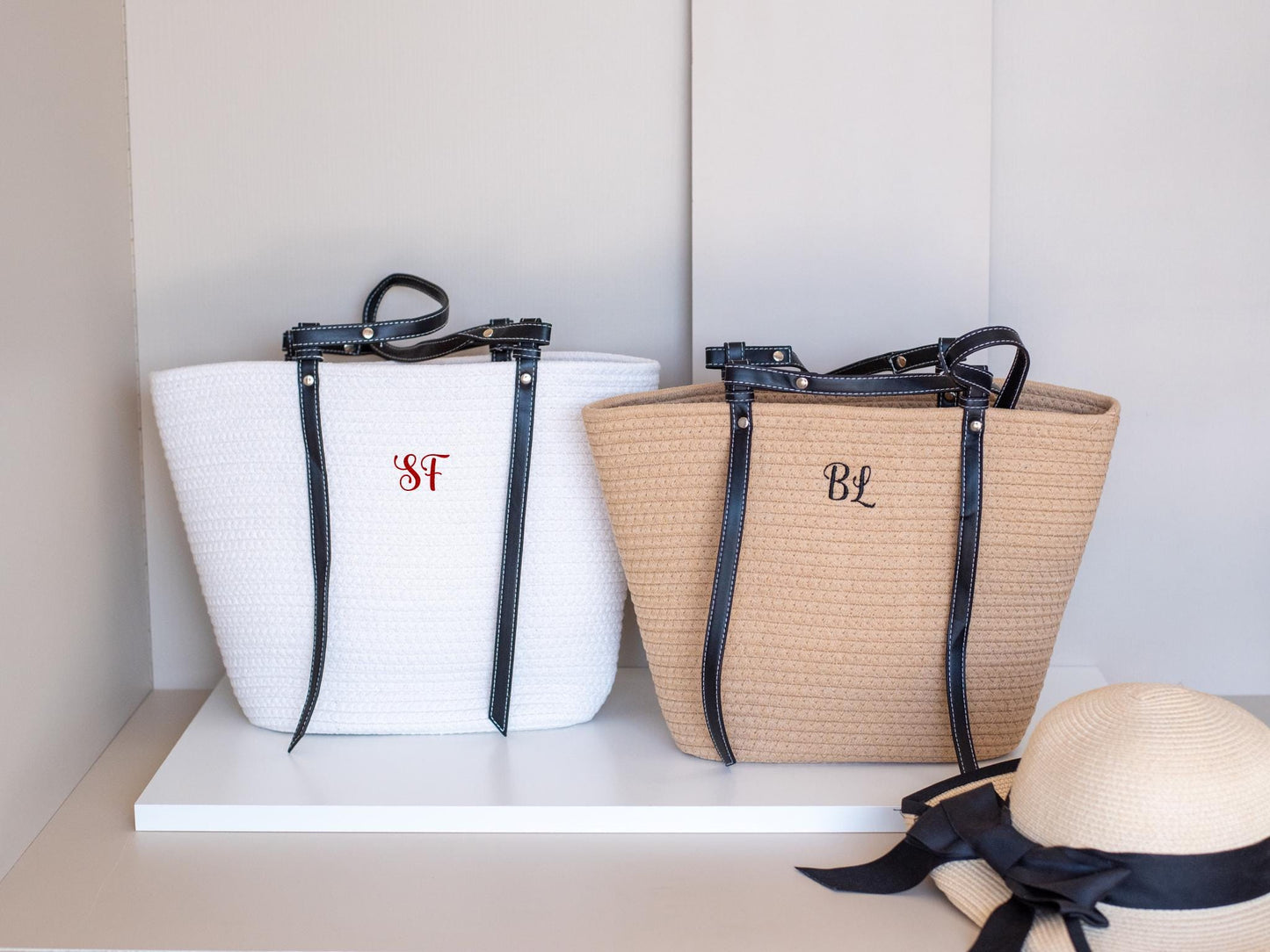 Personalized Cotton Tote Bag – Custom Embroidered Initial Beach Tote