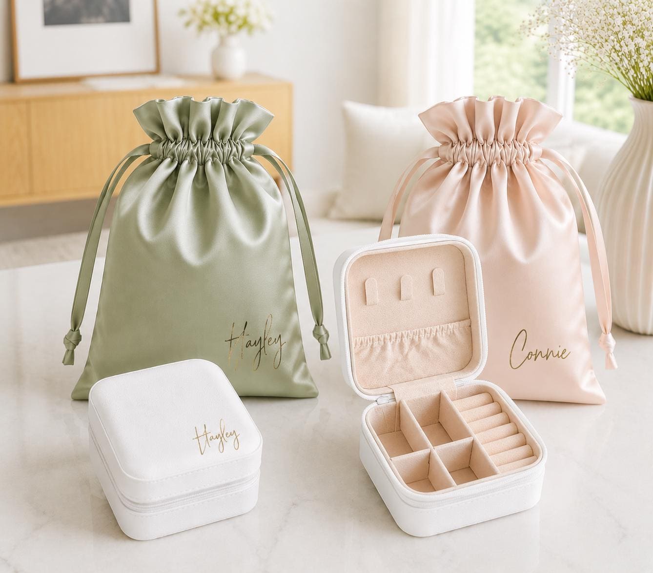 Personalized Jewelry Box: Custom Name Travel Case, Bridesmaid Gift Bag, faux leather