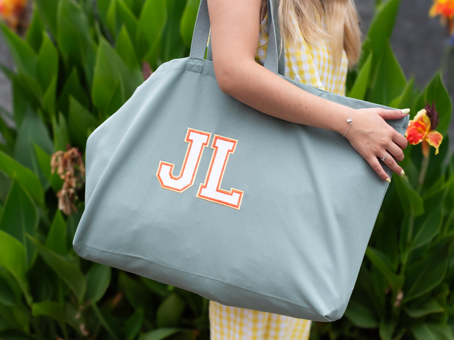 Personalized Organic Cotton Tote Bag: Embroidered Initial Oversized Shopper