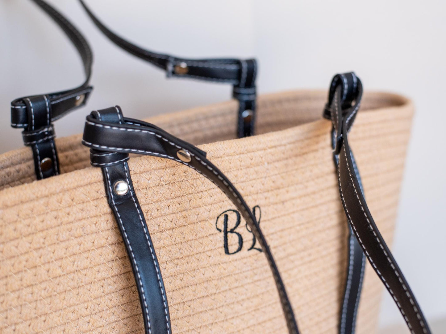 Personalized Cotton Tote Bag – Custom Embroidered Initial Beach Tote