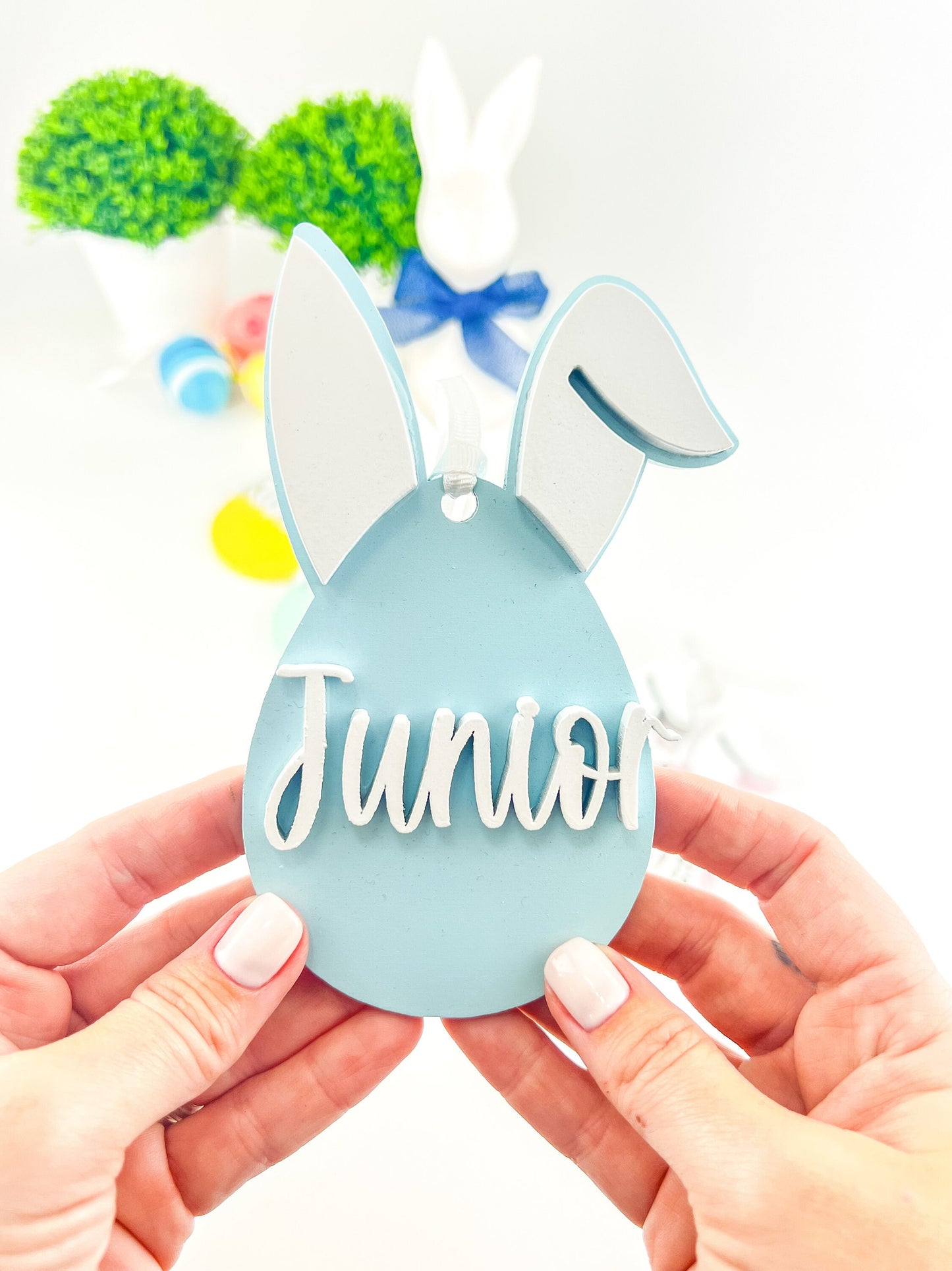 Wooden easter name tag