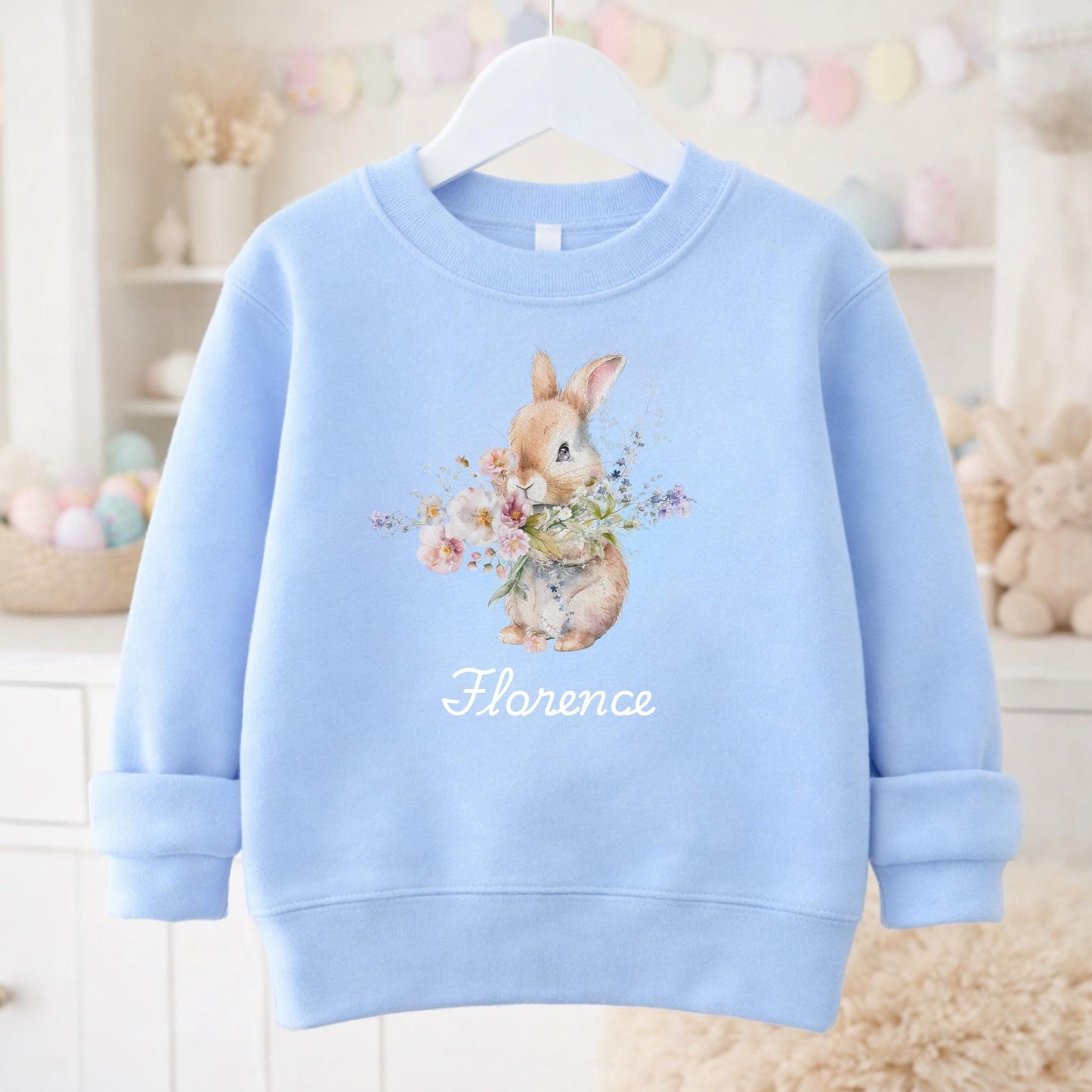 Personalized Easter Bunny Sweatshirt – Floral Rabbit Spring Outfit