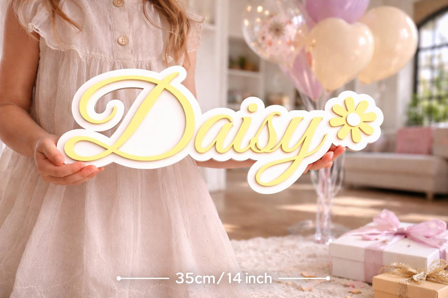 Personalized 3D Wooden Name Sign, Floral Nursery Decor, Baby Girl Room Plaque