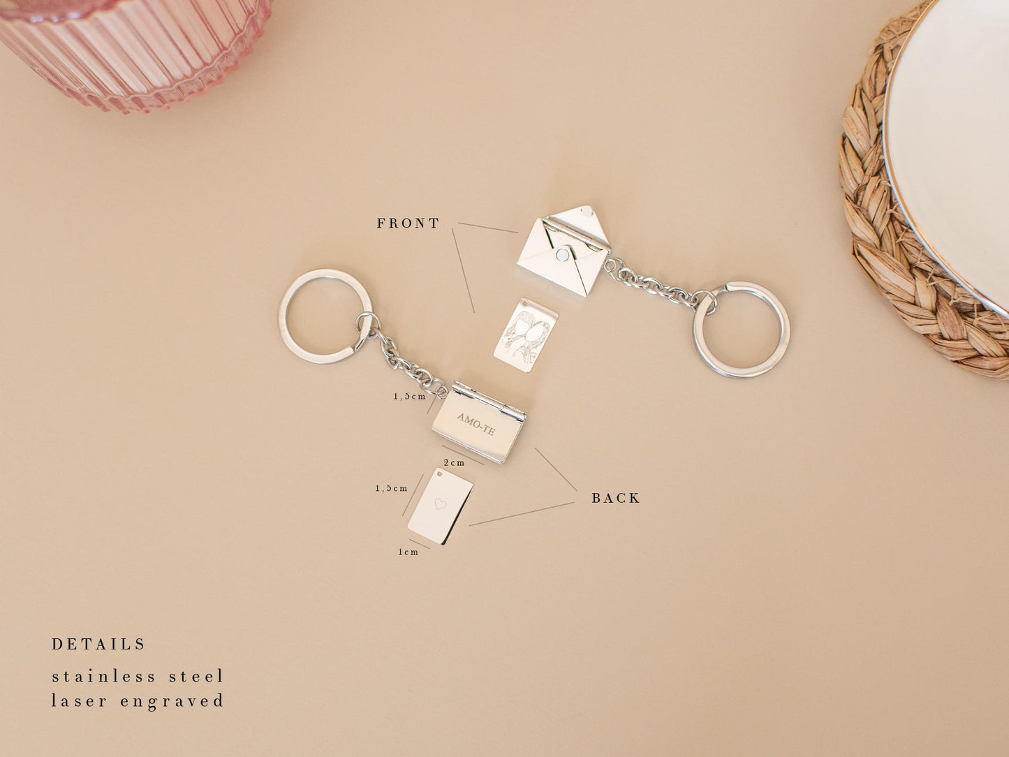 Personalized Envelope Keychain: Engraved Stainless Steel Love Letter