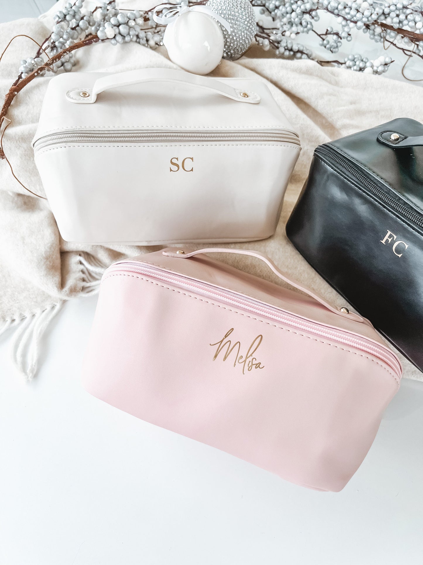 Personalized Christmas Cosmetic Bag: Travel Toiletry Case, Custom Name Gift