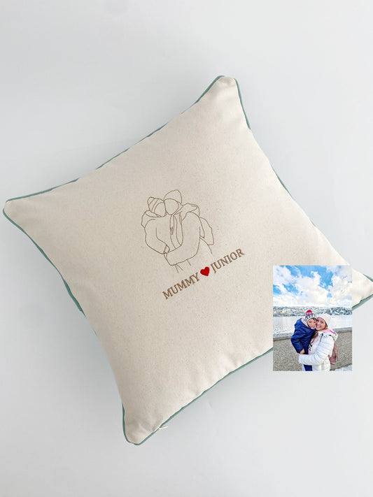 Embroidered Photo Silhouette Pillow: Personalized Cotton Canvas Cushion